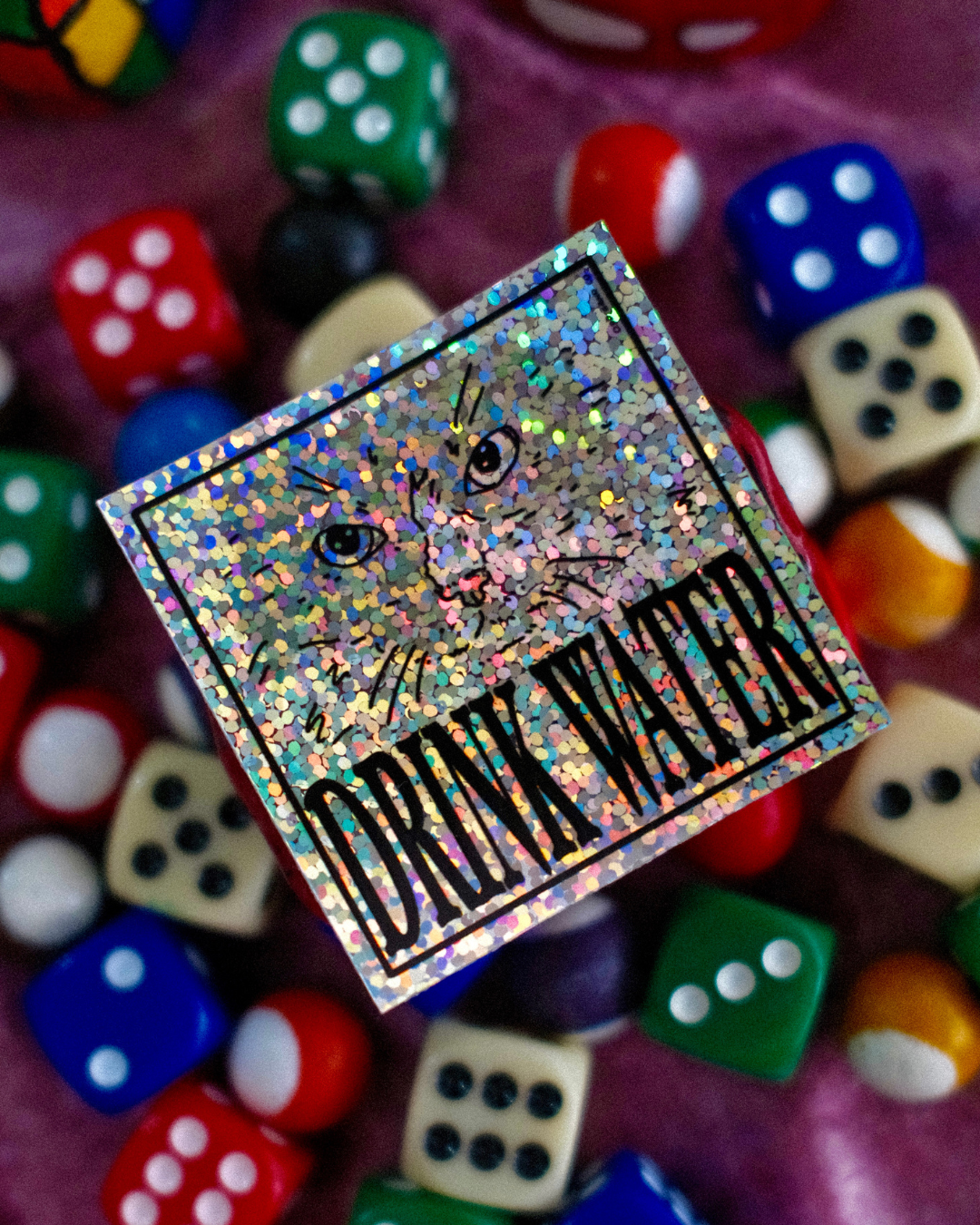 Drink Water Silver Holographic Sticker