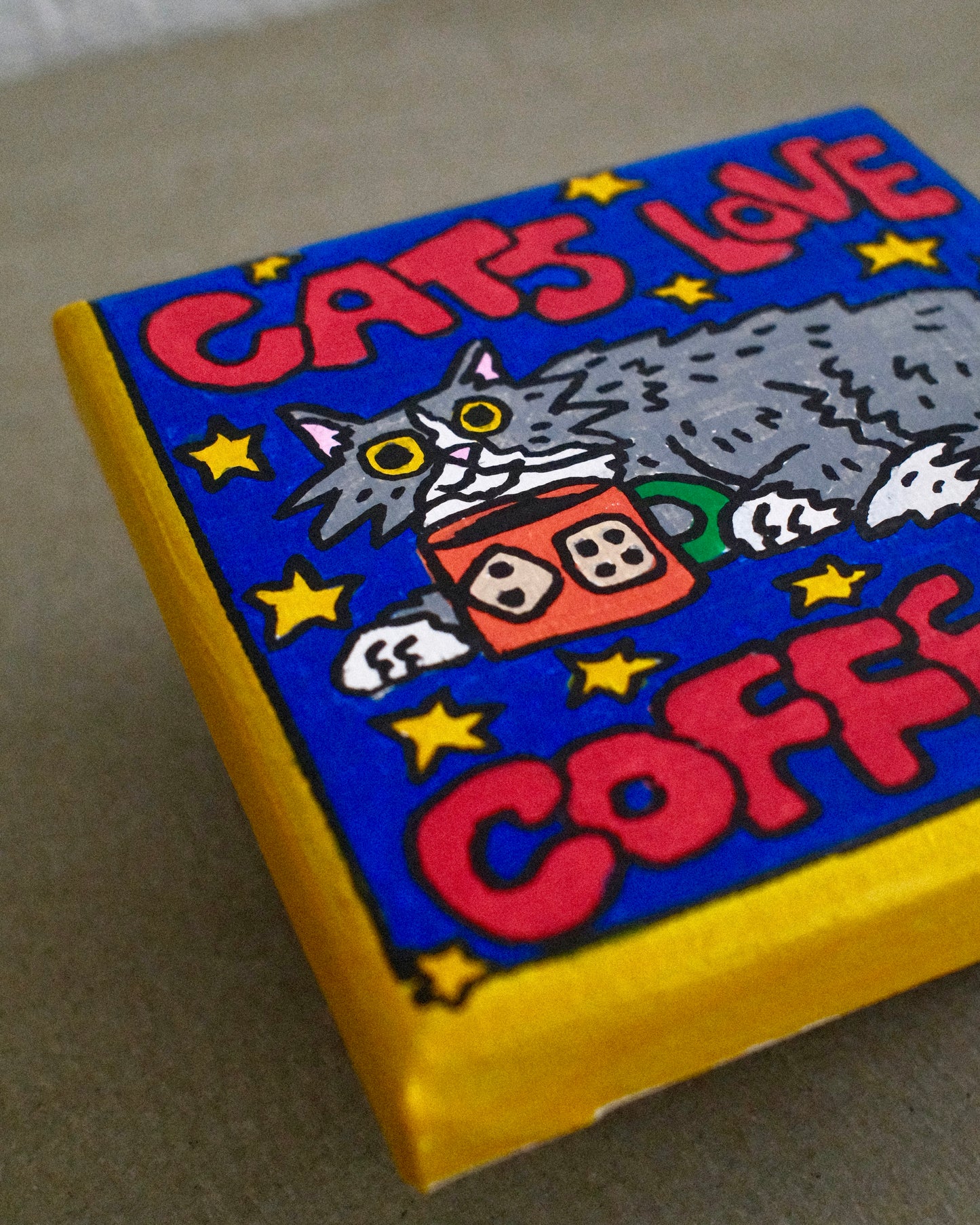 Cats Love Coffee! - Original Artwork - 10cm x 10cm