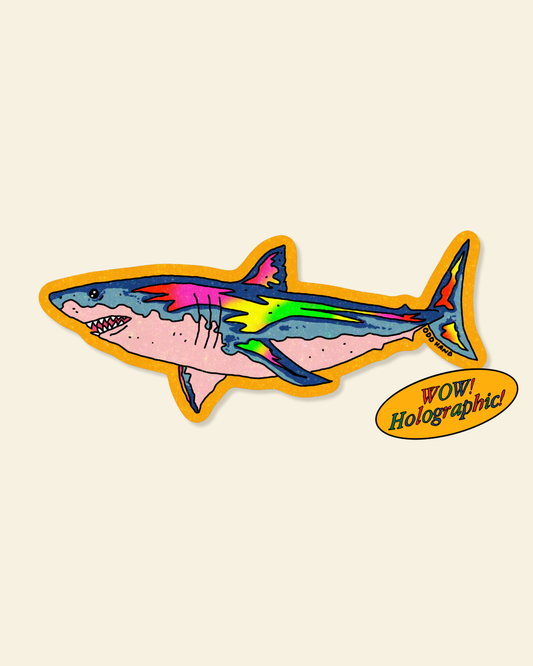 Rainbow Holographic Great White Shark Sticker
