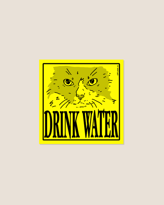 Drink Water Yellow Square Sticker
