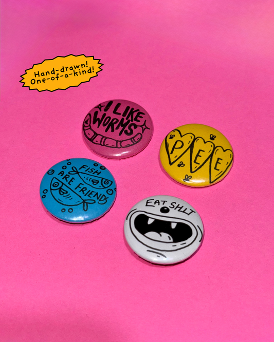 I Like Worms Hand Drawn Badge Set