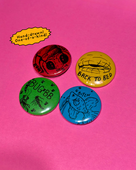 Back To Bed Hand Drawn Badge Set