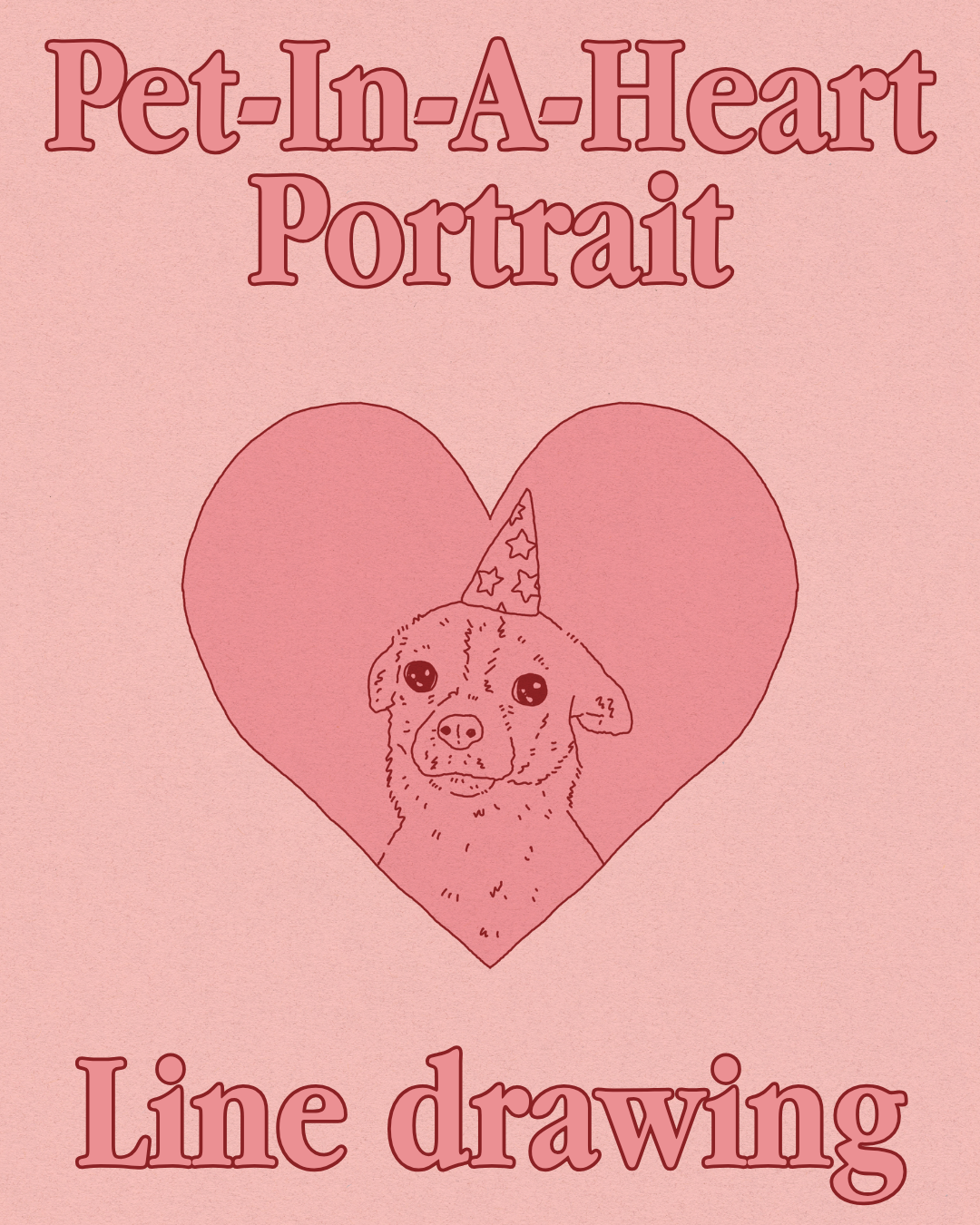 Custom Pet-In-A-Heart Portrait (Line Drawing Version)