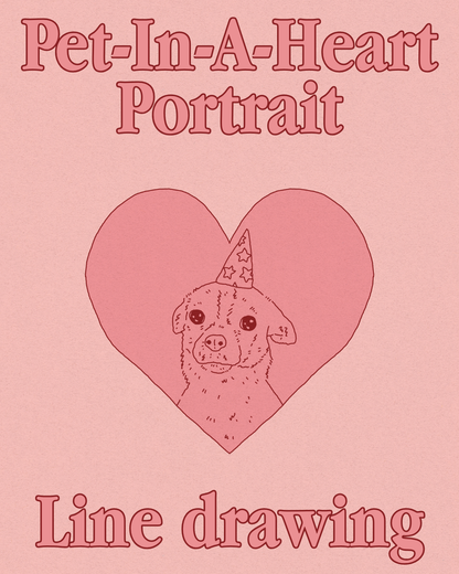 Custom Pet-In-A-Heart Portrait (Line Drawing Version)