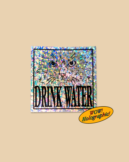 Drink Water Silver Holographic Sticker