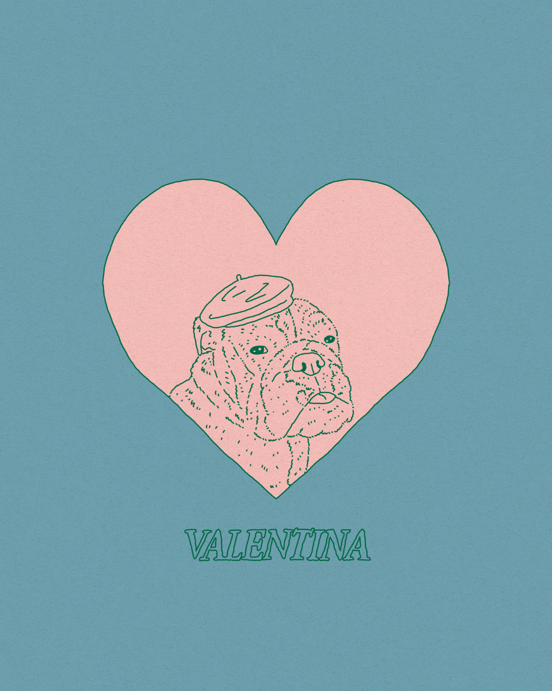 Custom Pet-In-A-Heart Portrait (Line Drawing Version)