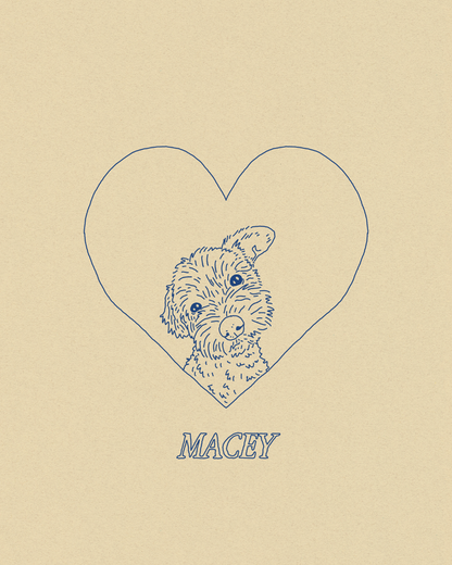 Custom Pet-In-A-Heart Portrait (Line Drawing Version)