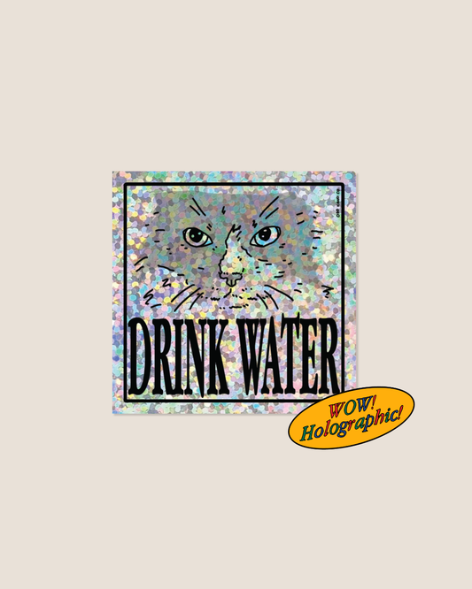 Drink Water Silver Holographic Sticker