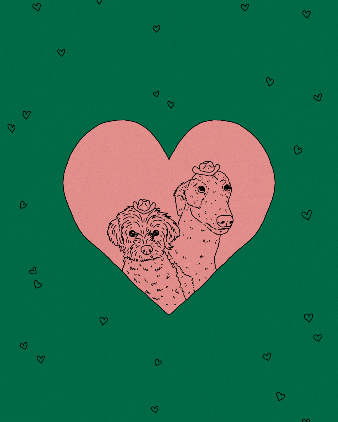 Custom Pet-In-A-Heart Portrait (Line Drawing Version)