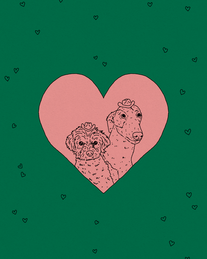 Custom Pet-In-A-Heart Portrait (Line Drawing Version)