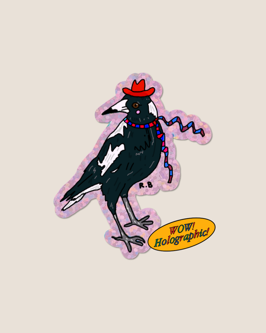 Magpie Glitter Holo Sticker (By Rat Baby)