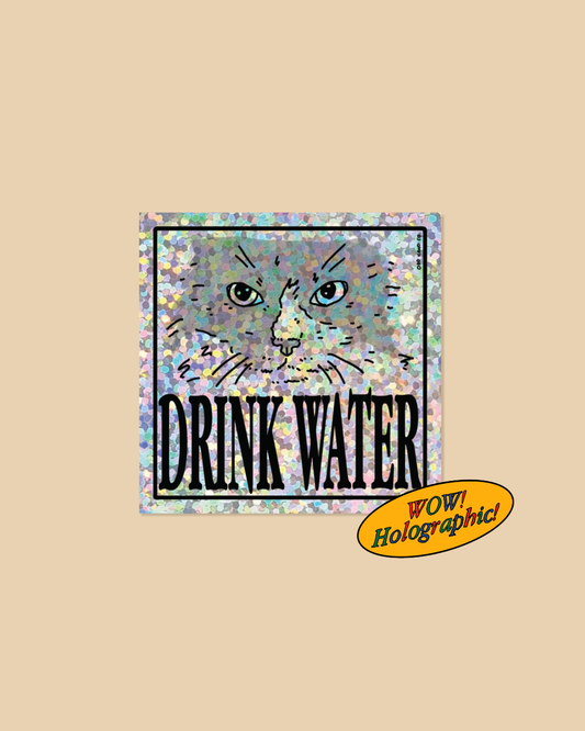 Drink Water Silver Holographic Sticker