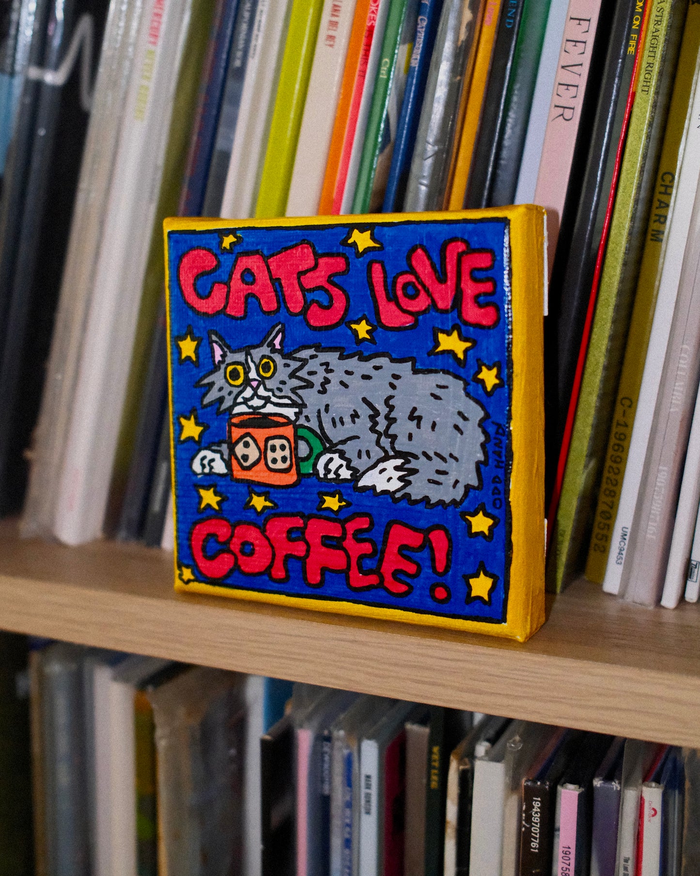 Cats Love Coffee!  - Original Artwork - 10cm x 10cm