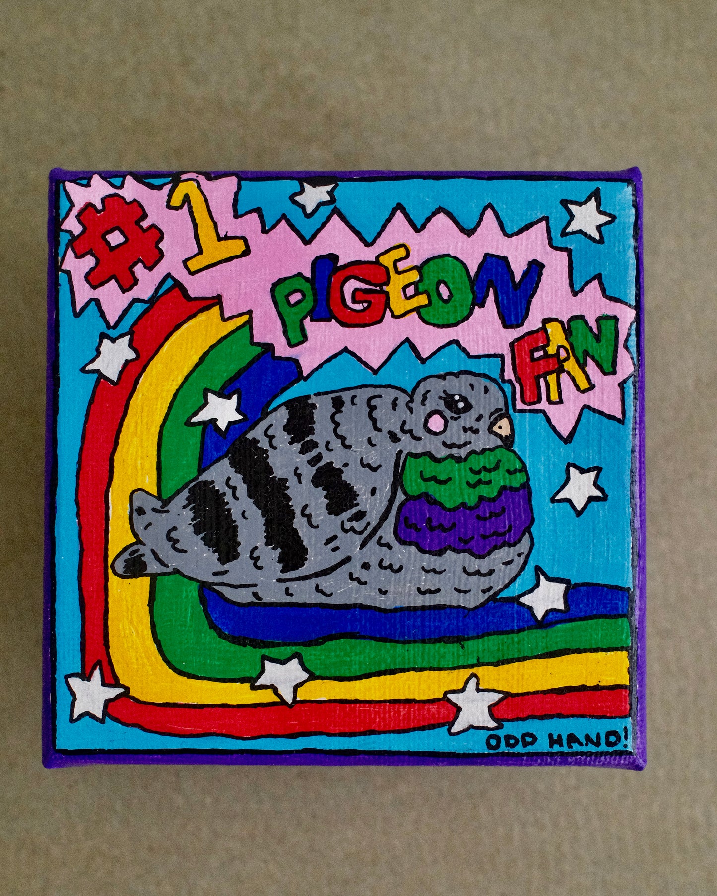 Pigeon Fan - Original Artwork - 10cm x 10cm