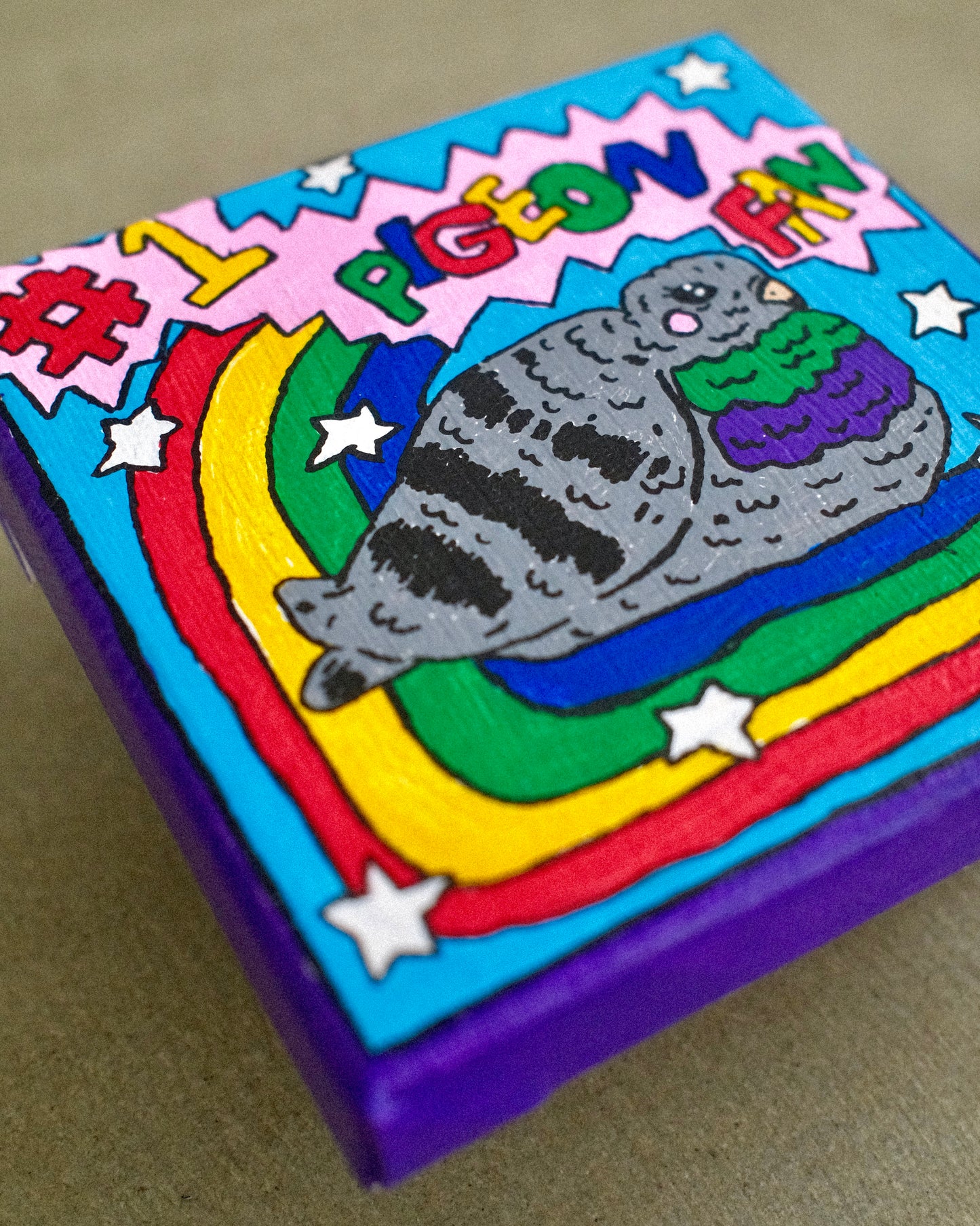 Pigeon Fan - Original Artwork - 10cm x 10cm