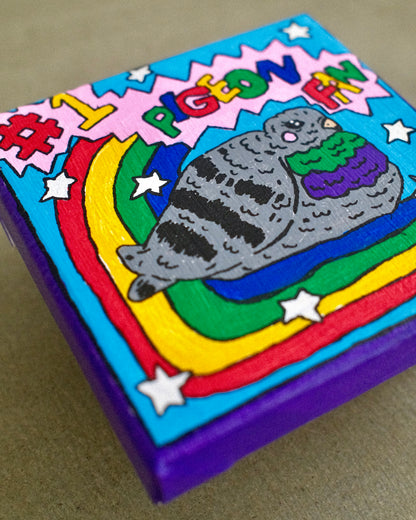 Pigeon Fan - Original Artwork - 10cm x 10cm