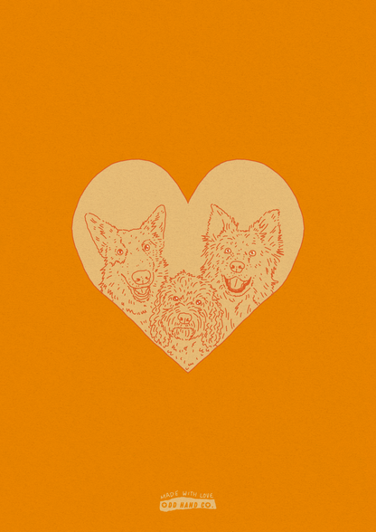 Custom Pet-In-A-Heart Portrait (Line Drawing Version)