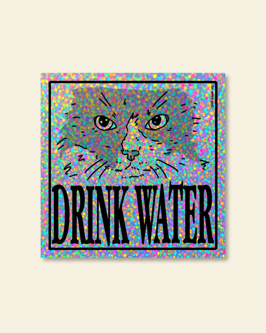 Drink Water Silver Holographic Sticker