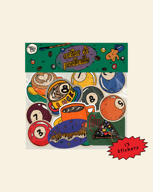 Coffee & Pool Balls Pack (13 Stickers)
