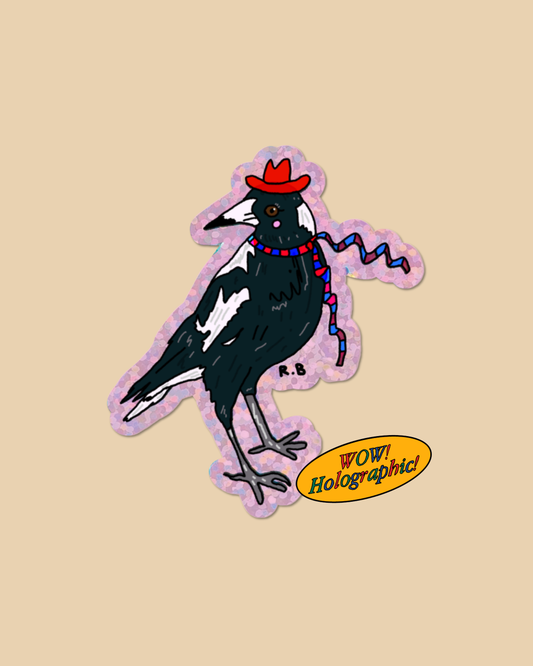 Magpie Glitter Holo Sticker (By Rat Baby)