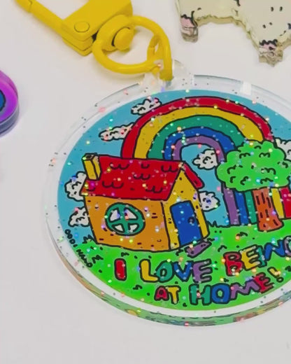 I Love Being At Home Glitter Keychain